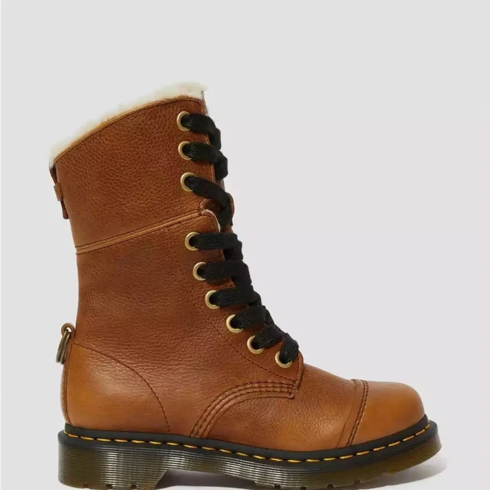 Dr. Martens Fur-Lined Aimilita Grizzly Boots in Tan - Picture 1 of 8